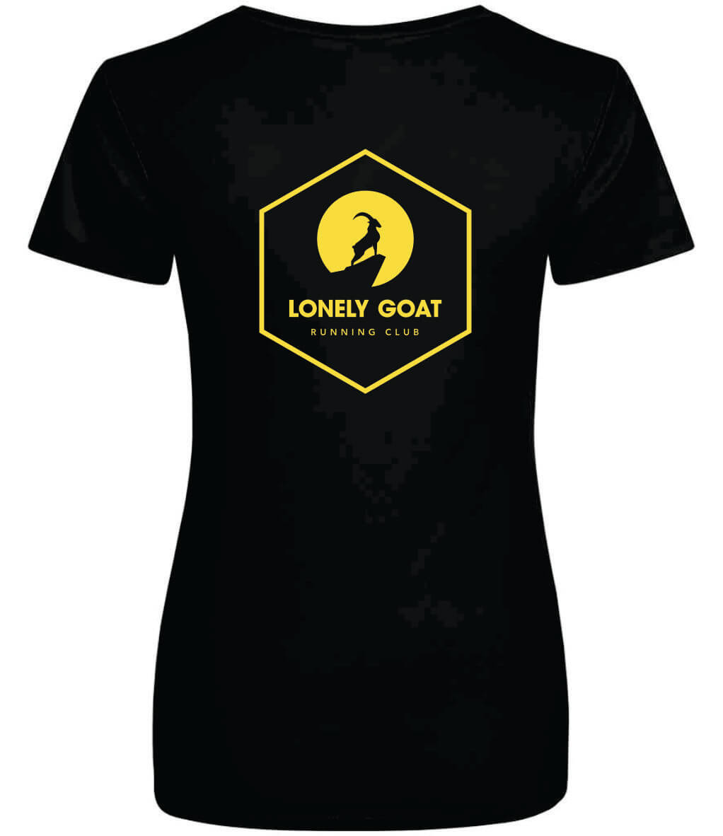 LONELY GOAT - LADIES BLACK CORE T-SHIRT BACK - YELLOW LOGO