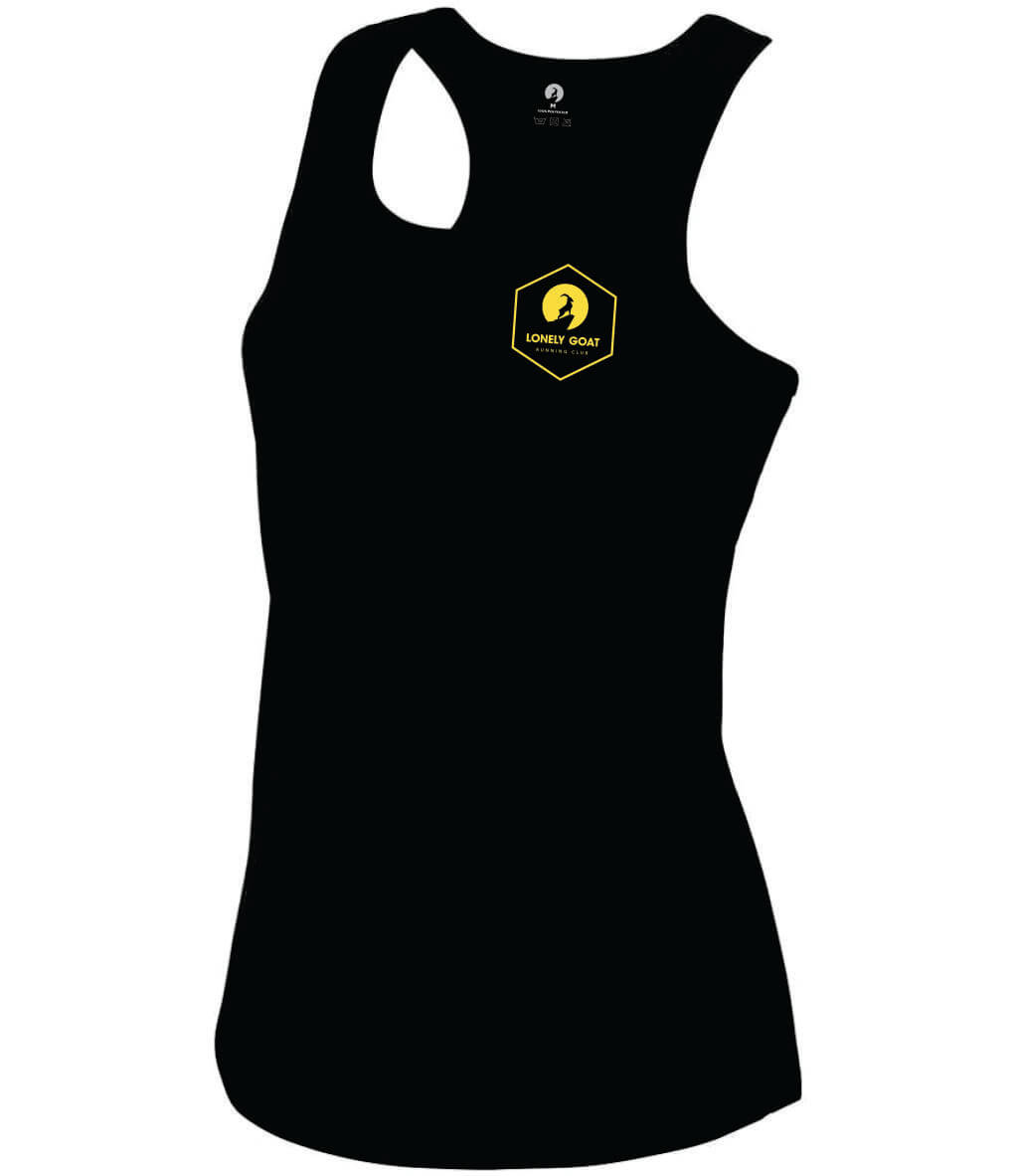 LONELY GOAT - LADIES BLACK CORE VEST FRONT - YELLOW LOGO