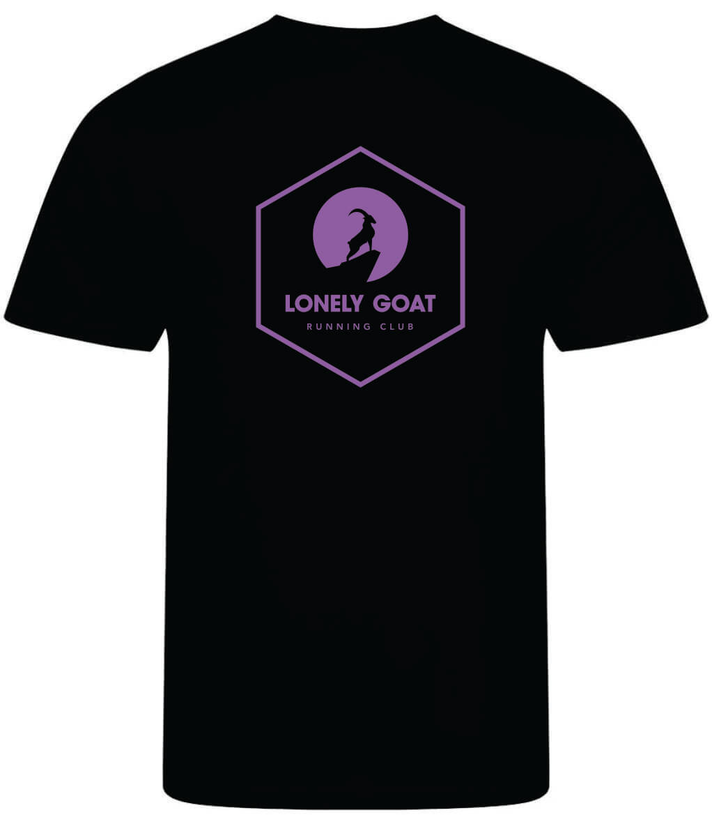 LONELY GOAT - MENS BLACK CORE T-SHIRT BACK - PURPLE LOGO