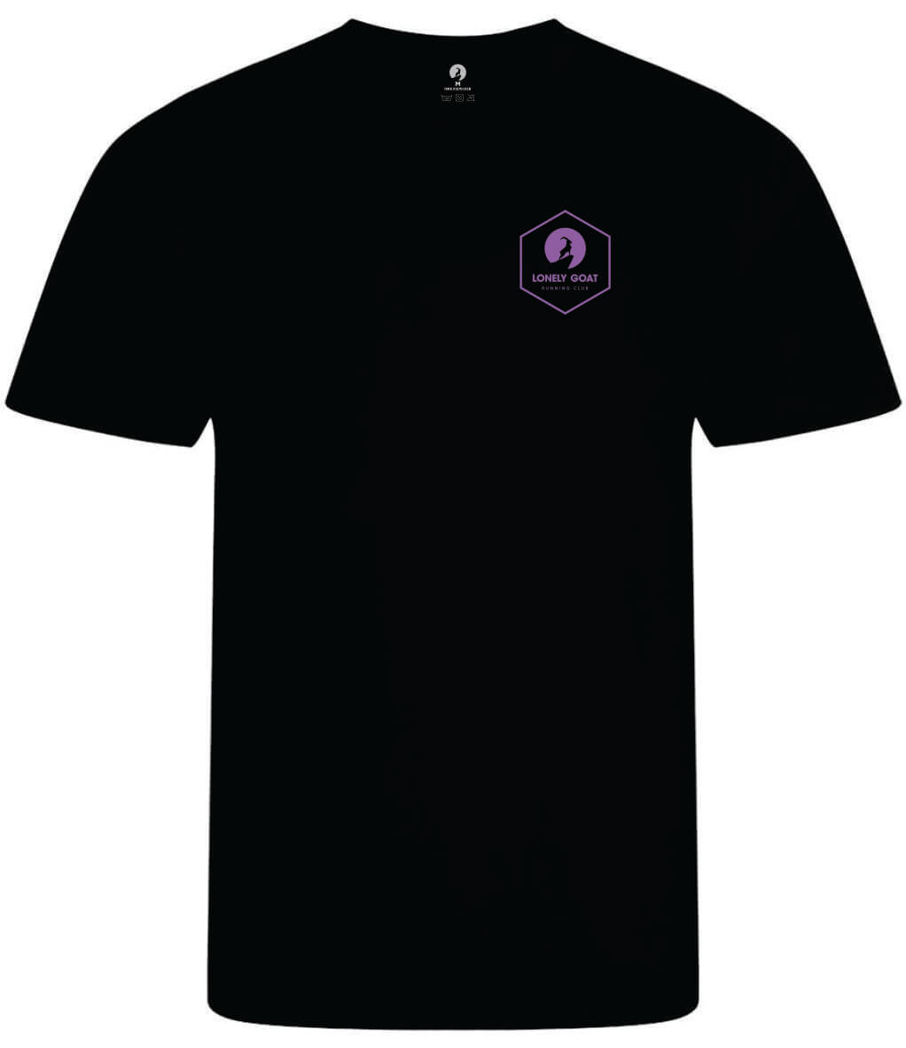 LONELY GOAT - MENS BLACK CORE T-SHIRT FRONT - PURPLE LOGO