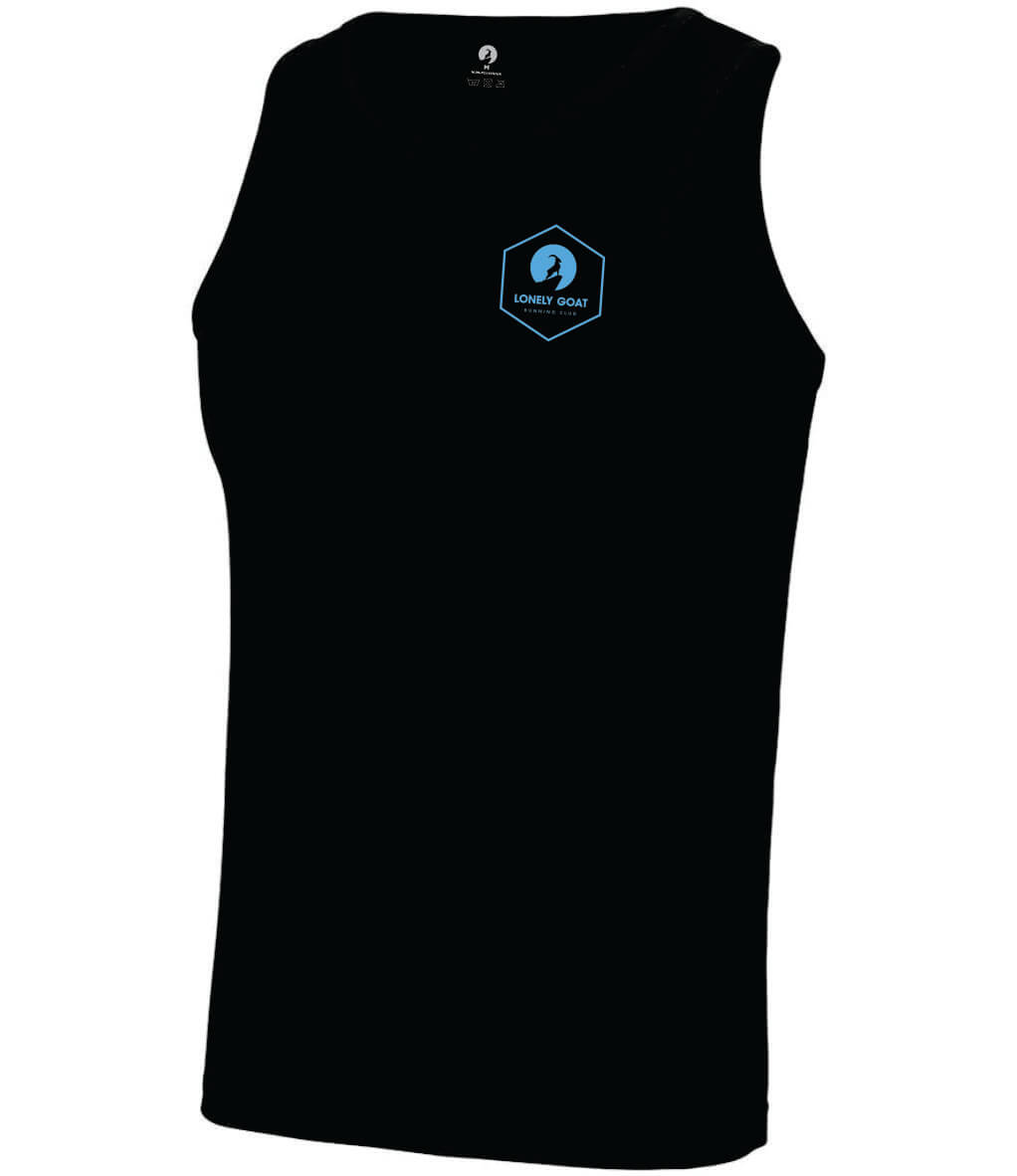 LONELY GOAT - MENS BLACK CORE VEST FRONT - BLUE LOGO