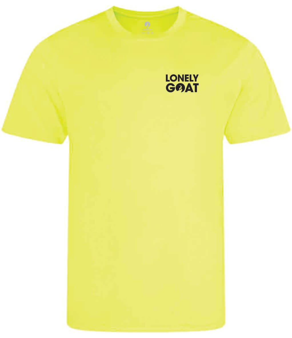 LONELY GOAT - MENS ELECTRIC YELLOW TRAINING T-SHIRT FRONT - BLACK LOGO