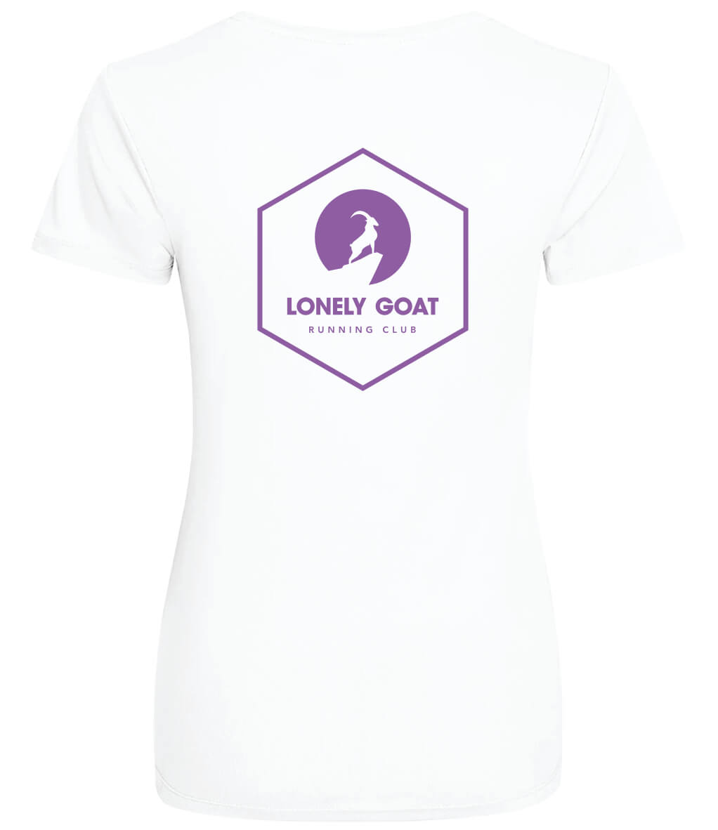 LONELY GOAT - LADIES WHITE CORE T-SHIRT BACK - PURPLE LOGO