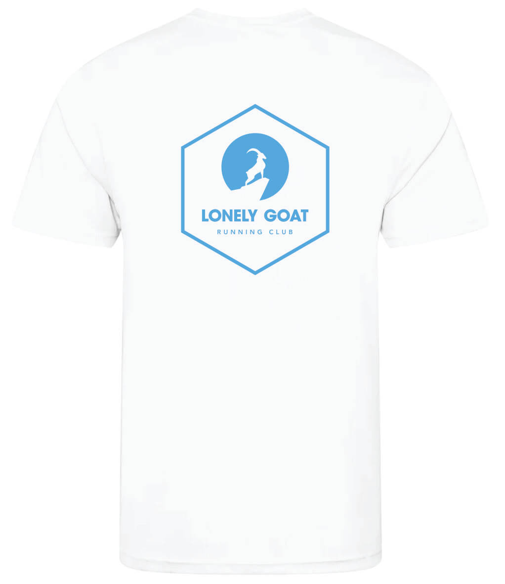 LONELY GOAT - MENS WHITE CORE T-SHIRT BACK - BLUE LOGO