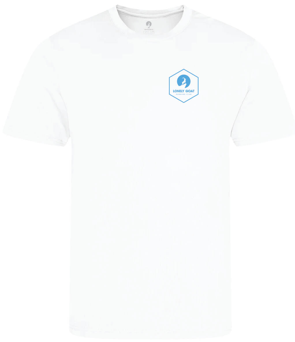 LONELY GOAT - MENS WHITE CORE T-SHIRT FRONT - BLUE LOGO