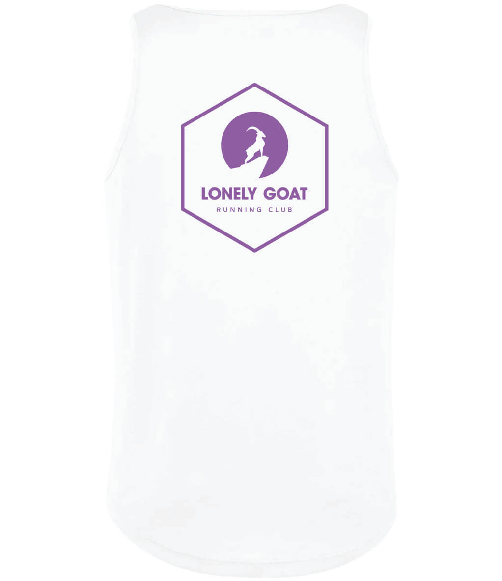 LONELY GOAT - MENS WHITE CORE VEST BACK - PURPLE LOGO